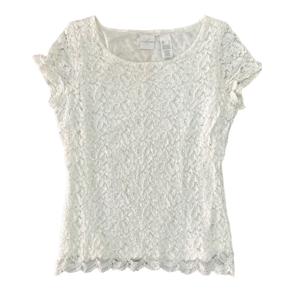 Emma James Ivory Lace Top Sz Large Petite